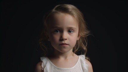 Schönes Kind Gesicht blickt in die Kamera im Fotostudio Nahaufnahme, ai generativ