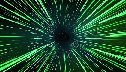 Green Speed lights background, Abstract of warp, hyperspace motion in green star trail