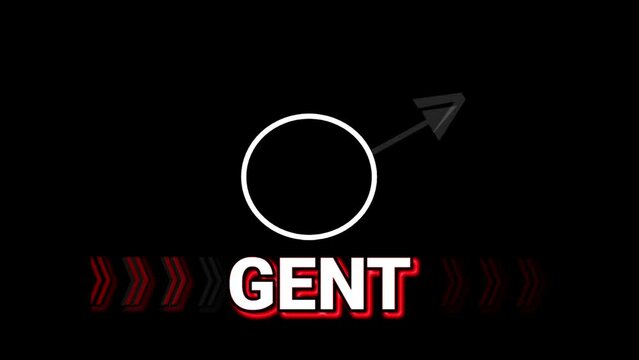 Gentlemen sign illustration with gent symbol for information direction with arrow. Colorful Neon flickering light 