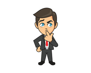 Business Man Thinking or Wondering Illustration with Cartoon Style