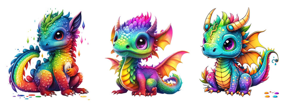 Rainbow Colored Baby Dragon, Colorful Dragon Baby, Generative AI