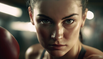 Fototapeta na wymiar Close up fit woman training in boxing ring.