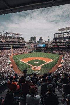 A Baseball Stadium Filled With Cheering Fans - Generative AI