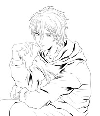 Anime boy with a blue hair