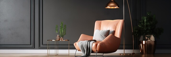 Copper Glow  A Stylish Modern Living Room Interior, Generative AI