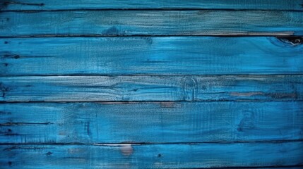 Vintage blue wood background texture with knots and nail holes. Old painted wood. Generative AI.