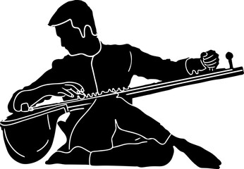 "Traditional Tunes: Sketch Drawing of a Musician Playing the Indian Sitar or Veena"
"The Art of Music: Vector Line Art Illustration of a Musician Playing the Sitar" A Melodic Journey
