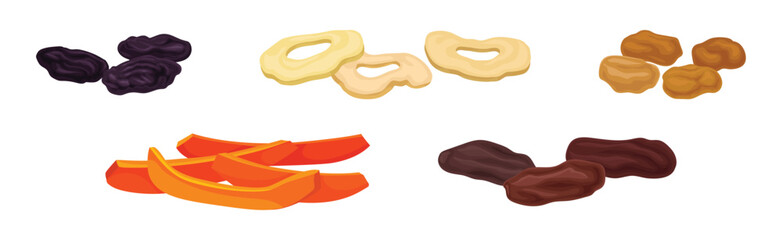 Sun Dried Fruit as Food with Sweet Taste and Nutritive Value Vector Set