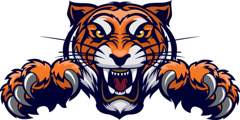 Angry tiger head. Vector illustration for use as print, poster, sticker, logo, tattoo, emblem and other