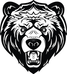 Angry Bear Roaring Logo Monochrome Design Style
