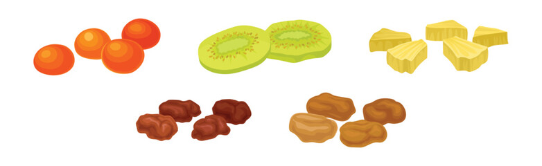 Sun Dried Fruit as Food with Sweet Taste and Nutritive Value Vector Set