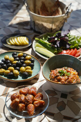 Table with food and snacks, close-up