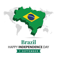 Brazil Independence Day, 3d rendering Brazil Independence Day illustration with 3d map and flag colors theme