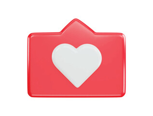 speech bubble with heart 3d render icon - red love message or social media like notifications