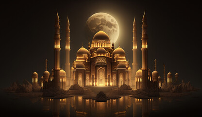 Islamic greetings ramadan kareem background with beautiful gold lanterns