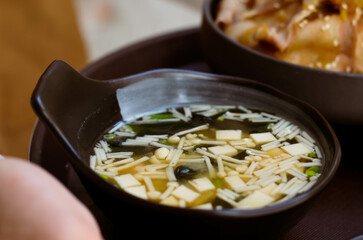 Grilled Pork Belly Sliced ​​Rice with Fragrant Sauce Topped with Stir Fried Onions.