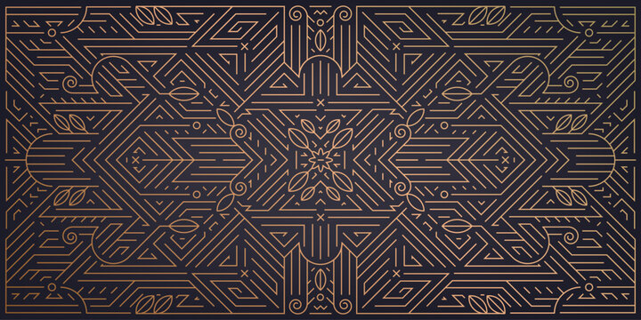 Vector abstract geometric golden floral background. Art deco wedding, party pattern, geometric ornament, linear style. Horizontal orientation luxury, fancy decoration element