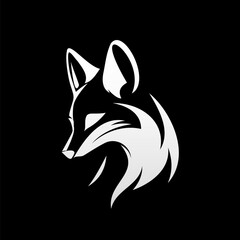 Illustrations of an Animal Emblem, a White Fox Head Symbol Head Icon on a Black Background. Perfect for Badge Label Signs, as well as any Other Use Such as Symbols, Mascots, Tattoos