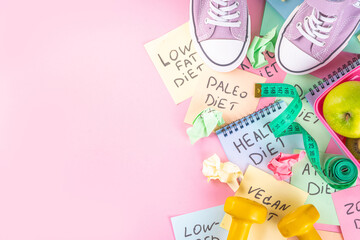 Slimming, Diet choice flat lay