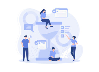 Hourglass, time management concept, quick response, deadlines day. Modern vector flat illustration