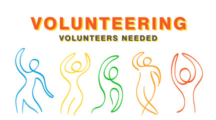 Volunteering Concept. Volunteers Needed banner one line abstract people