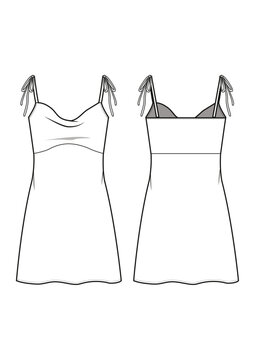 Cowl neck cami dress technical drawing / flat sketch /CAD / ADOBE Illustrator vector digital download