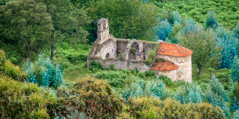 Fototapeta na wymiar Church of Santa María de Tina, 7-13th Century Romanesque Style, Good of Cultural Interest, Pimiango, Ribadedeva, Asturias, Spain, Europe
