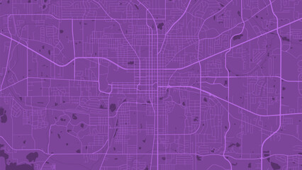 Background Tallahassee map, Florida, purple city poster. Vector map with roads and water. Widescreen proportion, flat design roadmap.