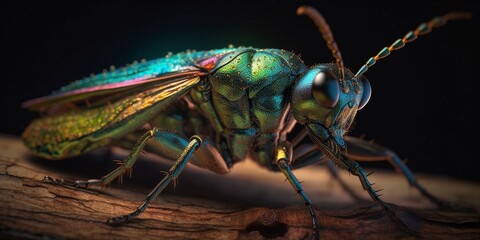 Käfer Insekt mit irisierenden Körper und Flügel Nahaufnahme, ai generativ