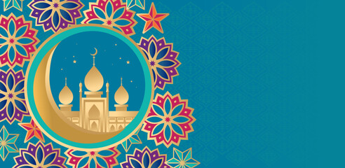 Ramadan, Diwari, Eid Al-Fitr, Eid al-Adha, islamic holiday element. Ramadan with arabesque mosque.