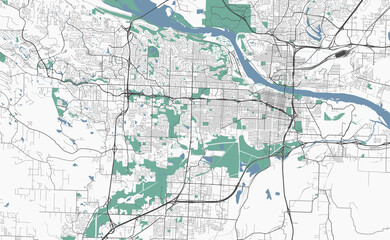 Little Rock map, capital city of the USA state of Arkansas. Municipal administrative area map with rivers and roads, parks and railways.