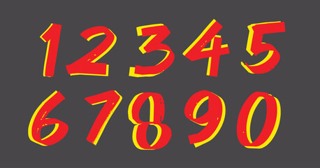 set of numbers, red grunge font