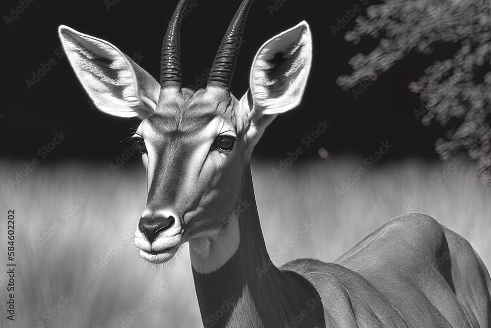 Poster grayscale picture of an impala generative ai