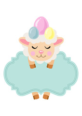 Cute easter sheep with board empty sign label