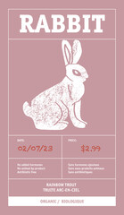 Obraz premium Modern typography banner, hand drawn steak. Meat, rabbit abstract vector packaging labels design set. Color paper background layouts collection Isolated.