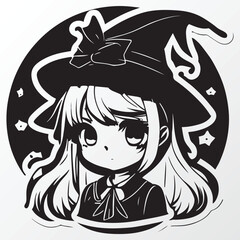 A sketch of a witch girl character 