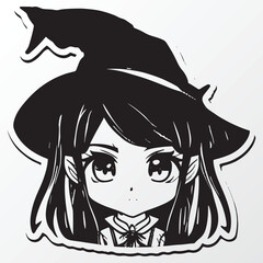 A sketch of a witch girl character 
