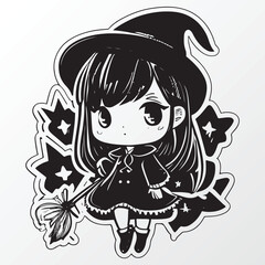 A sketch of a witch girl character 
