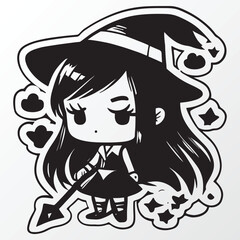 A sketch of a witch girl character 