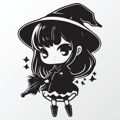 A sketch of a witch girl character 