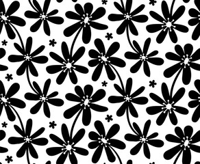 Black flower on white background. Seamless pattern. Vector illustration