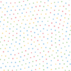 Dot polka seamless pattern. Calm spring abstract background with small circles of different sizes. Seamlessly repeating random arrangement of elements. Pastel colored dots texture.
