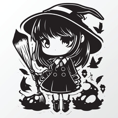 A sketch of a witch girl character 