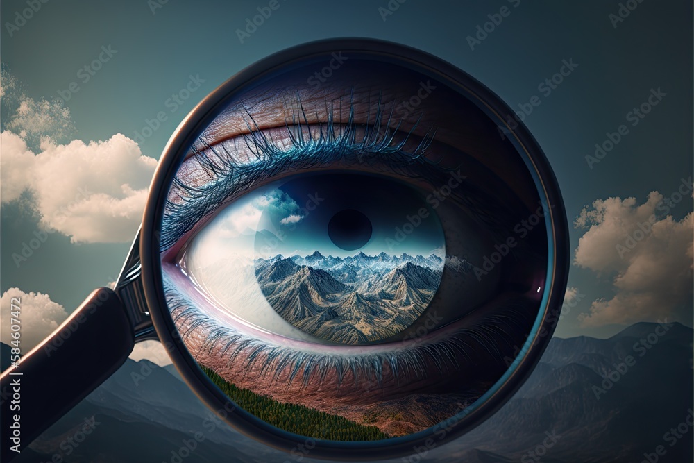 Poster Human eye business vision double exposure, created with generative ai