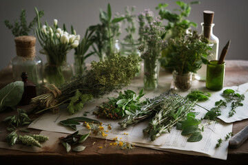 Fototapeta premium a set of provencal herbs on the table, AI Generative