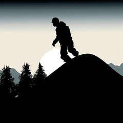 silhouette, snowboard, ski, winter, sport, snow, mountain, vector, woman, extreme, snowboard, people, illustration, skier, sky, action, nature, jump, snowboarder, cold, speed, generative ai