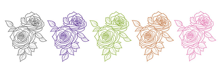 Nice Roses  Vector artwork coloring page, coloring book, black outline hand drawn sketch. Vector element for natural, wedding design, plant, botanical illustration, coloring book, line art.