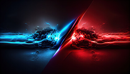 Blue and Red cross Colors of ​​Energy Beams Futuristic Tech Background with Glowing Energy Explosion Effect AI Generative