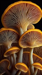 Fungi orange mushrooms closeup, nature season fungus background abstract