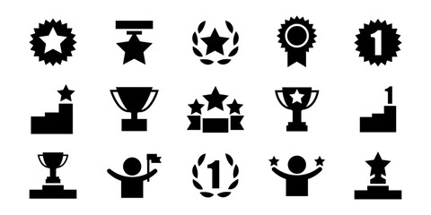 Fototapeta premium Set with award, award with number 1, one, trophy cup, trophy cup with star winner medal, trophy star, user with rating vector icon 